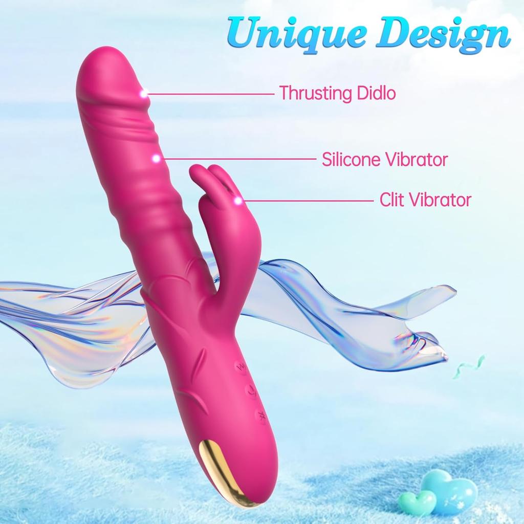 Rabbit Vibrator G Spot Clitoral Vibrator Waterproof Rechargeable Realistic Silicone Vibrator with 3 Thrusting 10 Vibrating Modes Sex Toys for Women