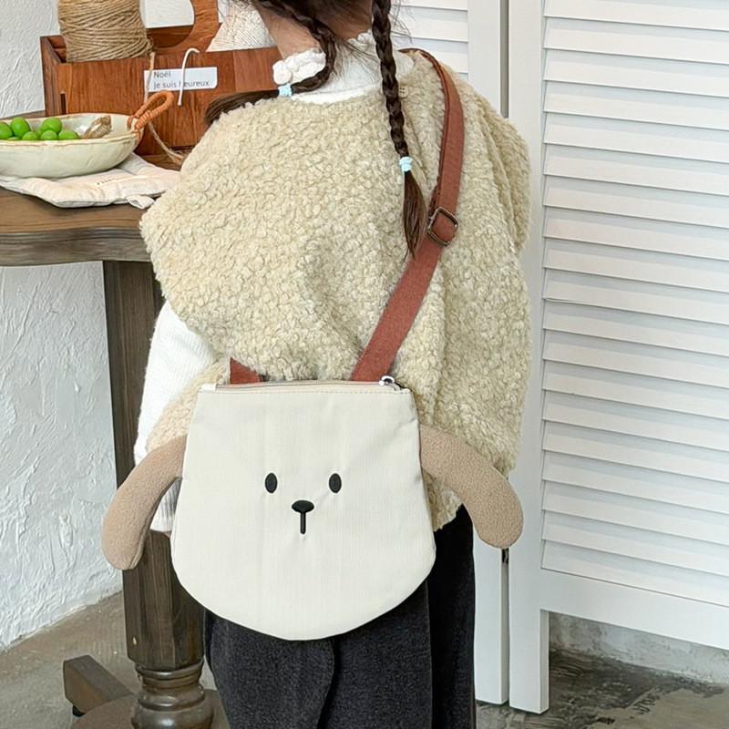Child Canvas Bear Crossbody Bag With Reinforced Stitching For Kids Daily Use