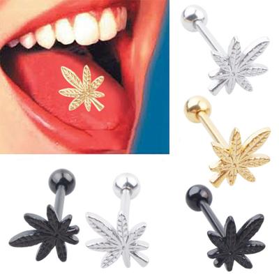 Fashion Leaf Barbell Tongue Ring Stainless Steel Body Piercing Unisex Jewelry