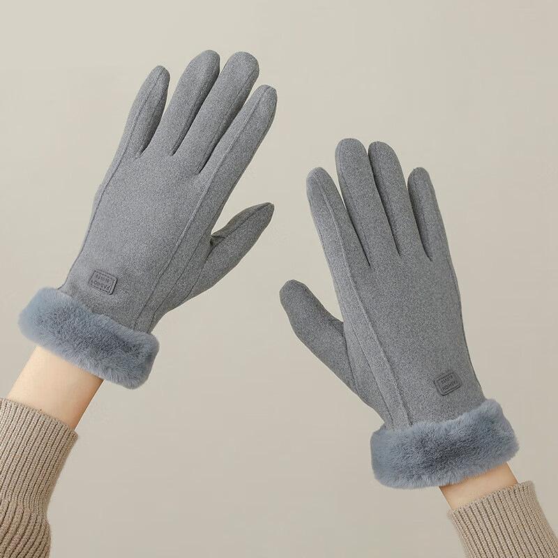 

Gloves Winter Women S Velvet Thickened Warm Cute Lady Cycling Cold And Windproof Suede Touch Screen Luggage сірий колір