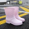 Medium Tube Rain Shoes Women's Rubber Shoes Wear Non-slip Water Boots Water Shoes Velvet Kitchen Work Outdoor Short Rain Boots