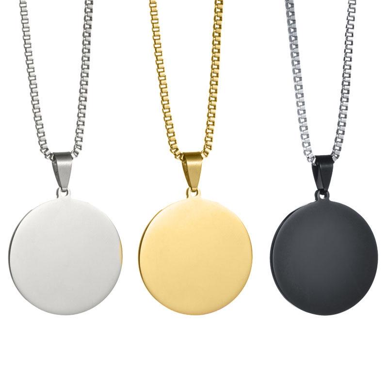 Stainless Steel Mirror-Finish Pet Tag Pendant - Engravable Round Necklace