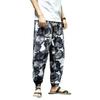 2023 Men's Autumn Cotton-Linen Floral Retro Large Size Slim-Fit Trousers