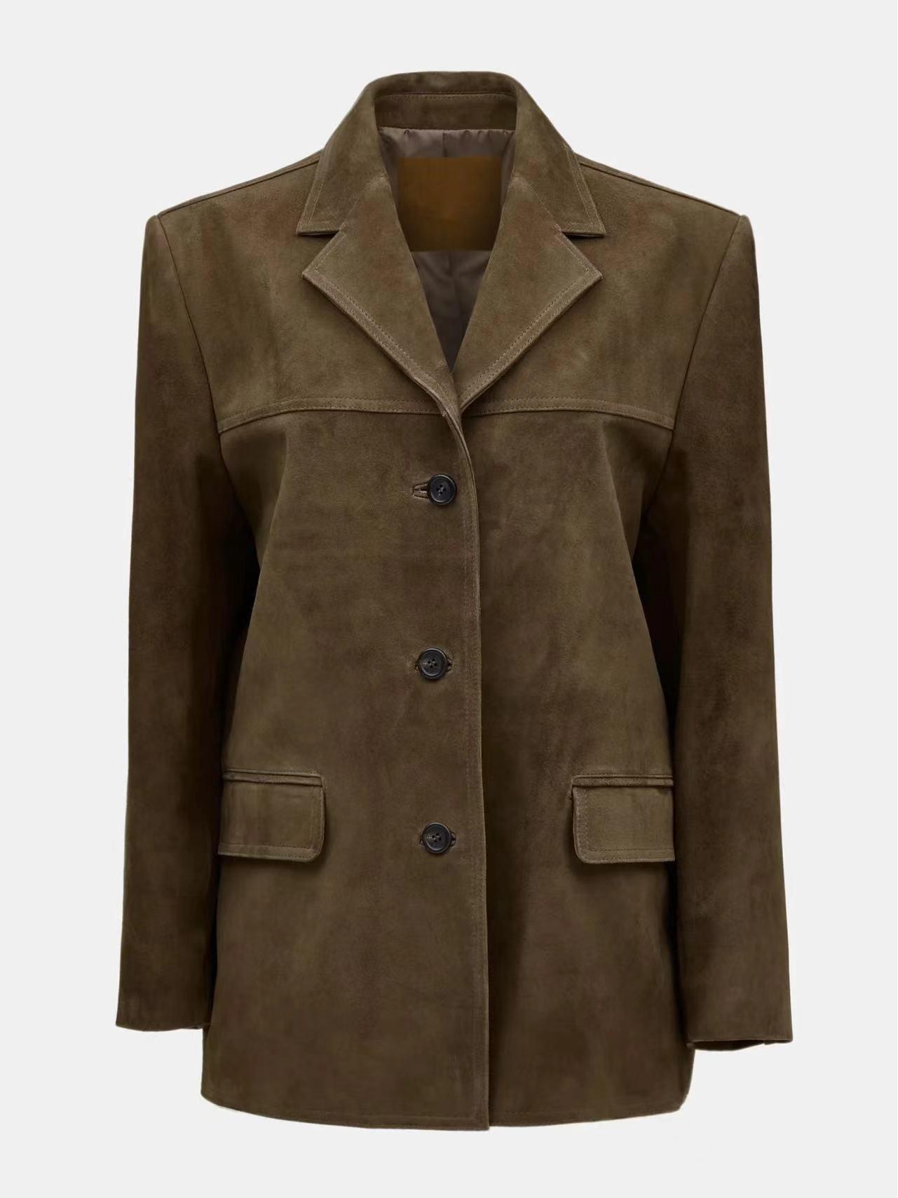 

Бестселлер Осень/Зима 2024: Пиджак костюмный Encore из красной замши в стиле ретро, свободного кроя, с отложным воротником Medium