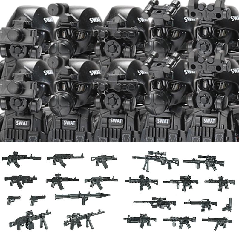 Polizia Cittadina Cina Forze Speciali Blocchi di Costruzione Soldato d'Assalto Figure SWAT Maschera Difesa Gas Armi Militari Mattoncini Giocattoli Bambini