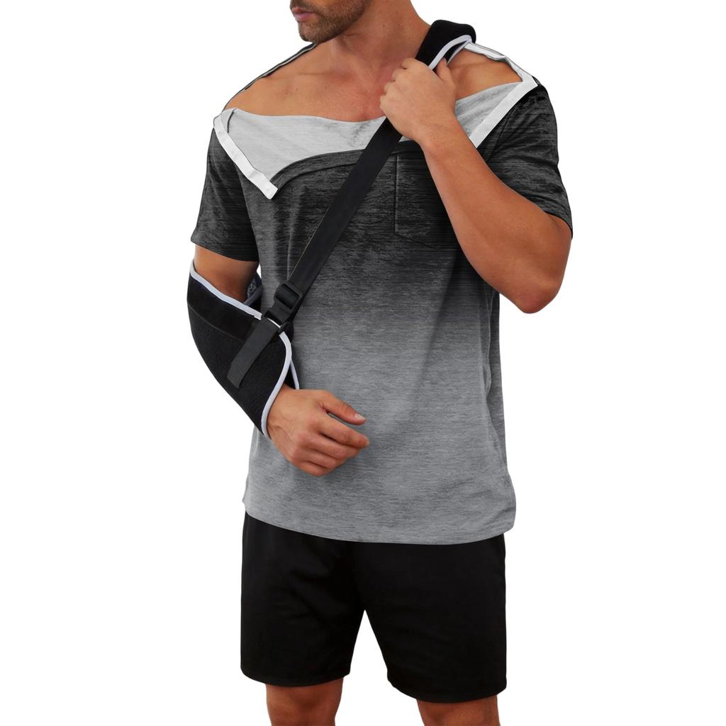 Men’s Gradient Print Recovery Shirt Full Front Short Sleeve Adaptive Top with Side Closures for Easy Dressing and Access