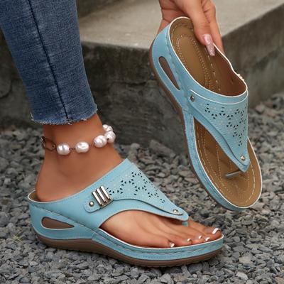 New Style Popular Woman Leather Non-Slip Soft Platform Shoes Flip Flops Summer Women's Wedge Sandal with Heel Orthopedic Sandals