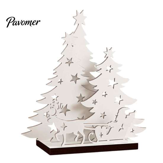 Warm Atmosphere Room Decor LED Wooden Christmas Tree Tabletop Decor, Glowing Hollow Light Up Seasonal Home Interior Accents Ornaments for Holiday