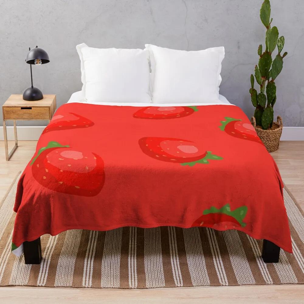 Fresh Strawberry Fruit Flannel Throw Blanket For Sofa Couch Bed Living Room Blanket King Queen Size Super Soft Warm Lightweight