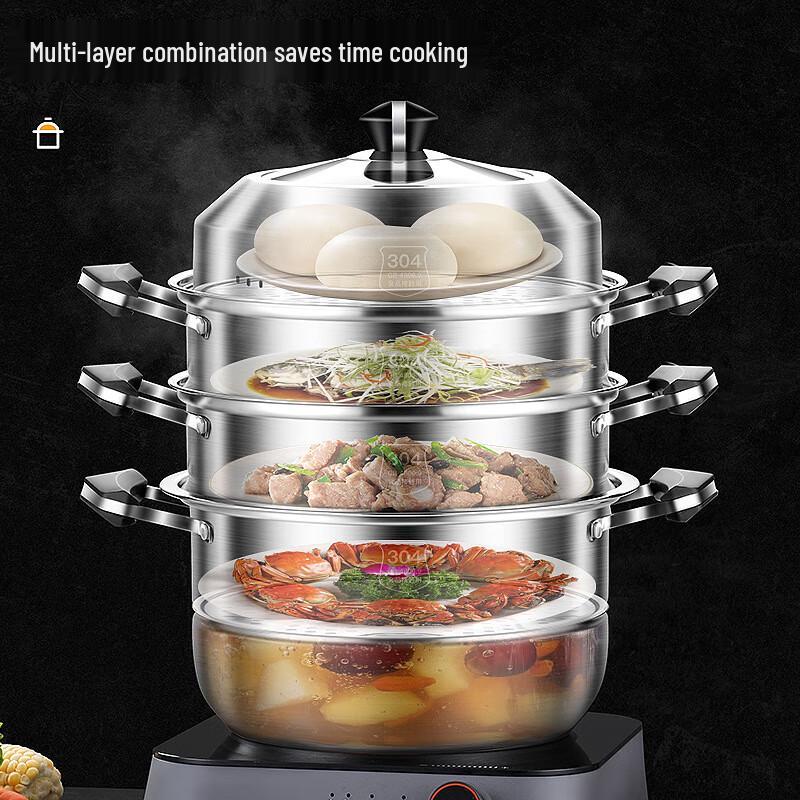 Lilang 30cm 3-Tier Extra-Thick 304 Stainless Steel Steamer Pot