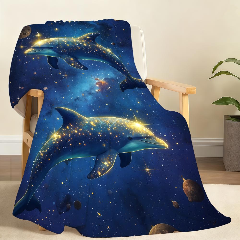 Enchanting Dolphin Cosmic Starry Night Blanket Soft Throw Blanket for Home Bedroom Bed Sofa Picnic Travel Office Blanket Gift