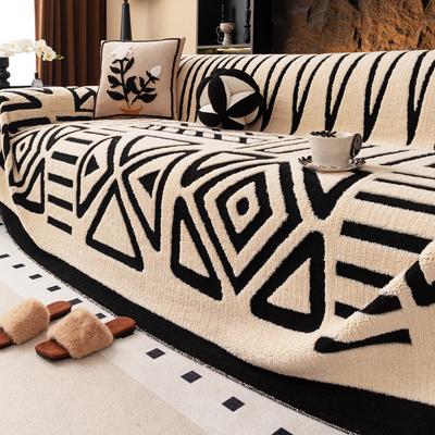 1pc Bohemian Jacquard Warm Tuffed Fleece Sofa Towel, Boho Style Soft Leiusre Thick Blanket for Living Room Couch Sofa Cover