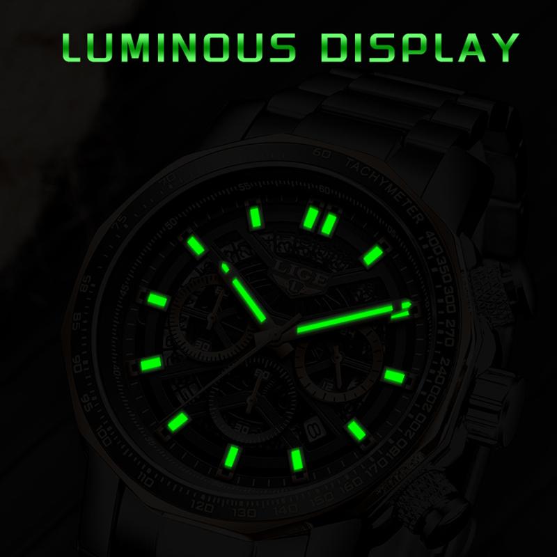 LIGE Business Watches Mens Top Brand Luxury Waterproof Quartz Wristwatch Luminous Stainless Steel Watches For Men Reloj Hommes