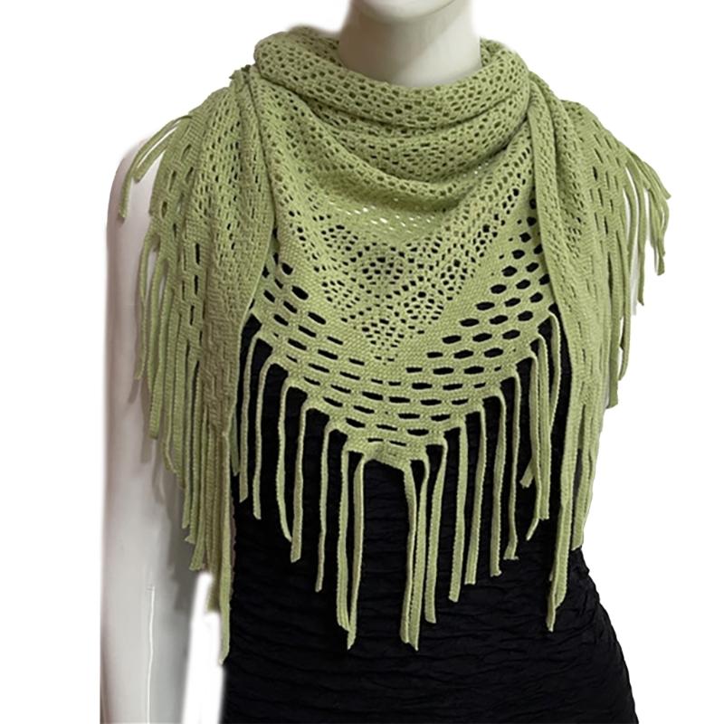 Women's Hollowed Knitted Triangular Scarf Imitation Cashmeres Soft Winter Shawl Wrap Neckerchief Blanket with Fringes