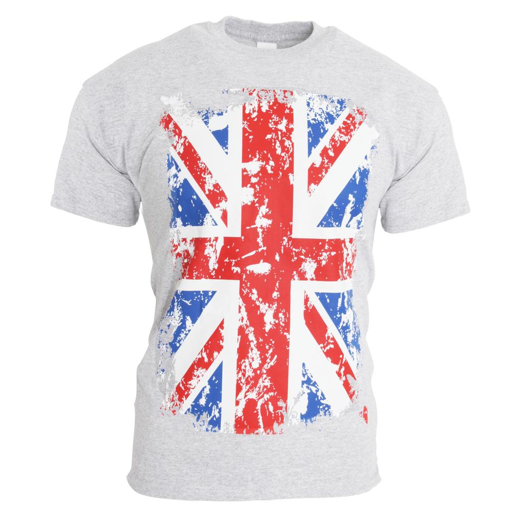 Herren Union Jack GB Print 100% Baumwolle Kurzarm Casual T-Shirt/Top
