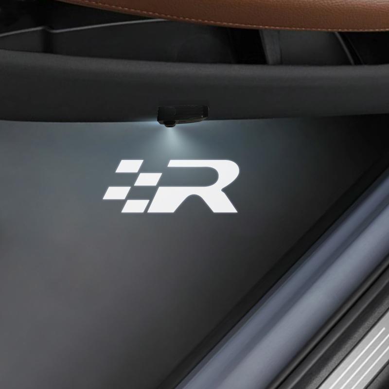1/2Pcs R Racing Flag Logo Car Door HD LED Lamps Projector Courtesy Welcome Lights For SEAT Cordoba Ibiza Leon Altea Cupra Ateca