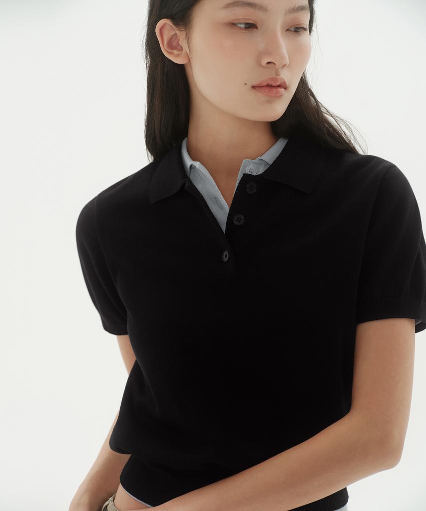 MUSINSA STANDARD WOMAN Women'S Washable Supima Cotton Knitted Polo Shirt [Black]