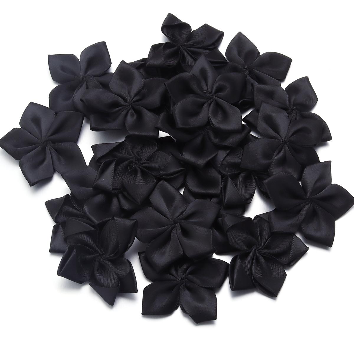20pcs 6cm Satin Ribbon Flower Colorful Artificial Fabric Five-petal Flowers For DIY Wedding Clothing Sewing Headwear Decoration чёрный
