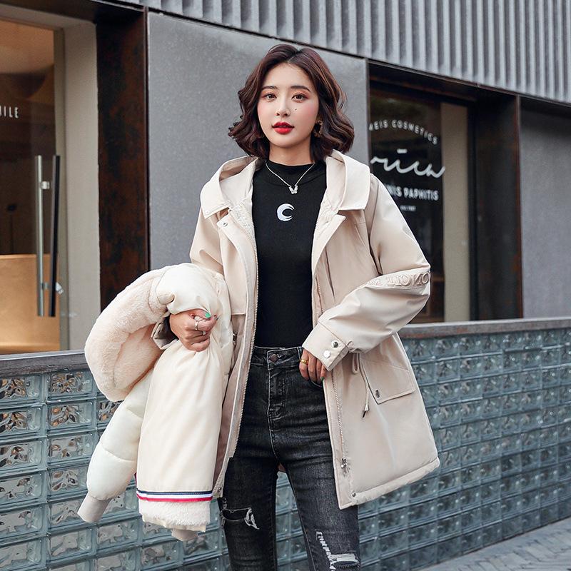 Pie overcome women's winter new plush removable liner cotton-padded clothes women's letter embroidered large fur collar cotton-padded clothes