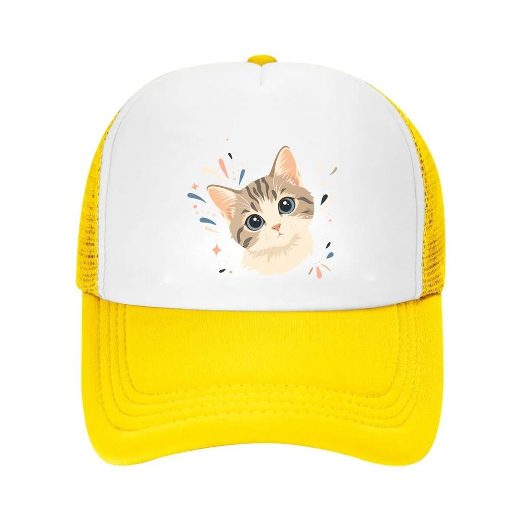 Playful Cat Portrait Burst Graphic Mesh Baseball Cap Casual Hat Outdoor  For Womens Unisex FeUnisex