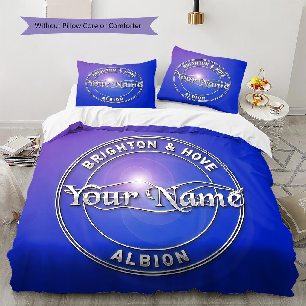 Brighton Hove Albion Custom Name Pattern Bedding Quilt Set Quilt Cover Pillowcase Home Birthday Gift(1 * Duvet Cover + 2 * Pillowcase, Without Core)