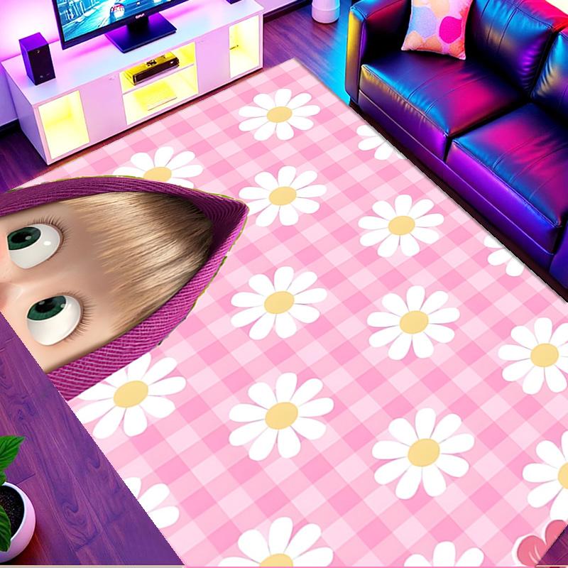 Masha and The Bear Print Rug, Washable Floor Carpet, For Entryway Dorm Laundry Room Office Study, Home Decor Birthday Christmas Gift