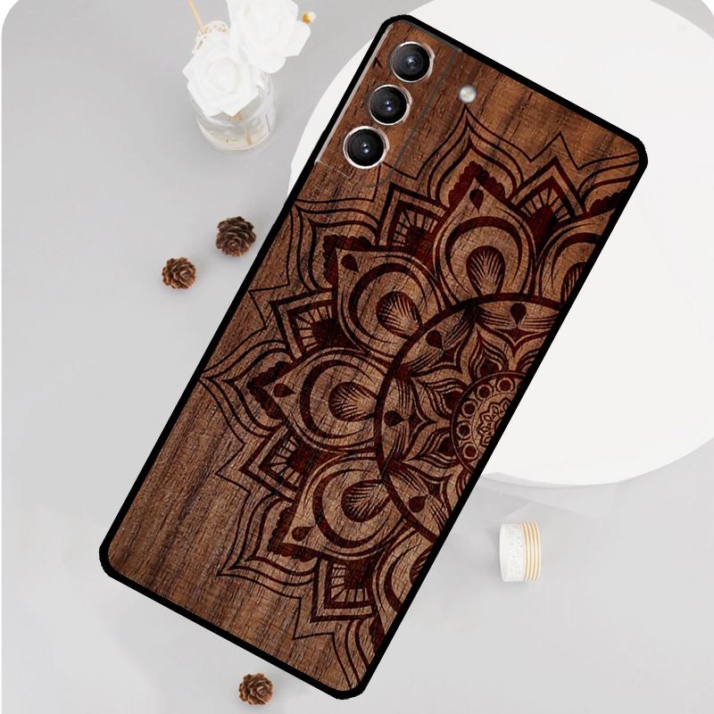 Mandala Blume Holz Handyhülle Für Samsung Galaxy S25 S26 Ultra S20 S21 S22 S23 S24 S10 Plus S25 FE Funda Abdeckung