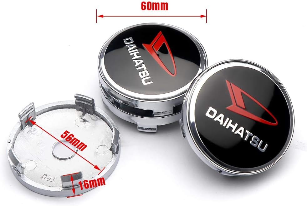 Universal Daihatsu Wheel Center Compatible with and All Compatible with 60mm Wheel Emblem and Car Set of 4 and Caps, Hijet, Rocky, Atrai, Taft,