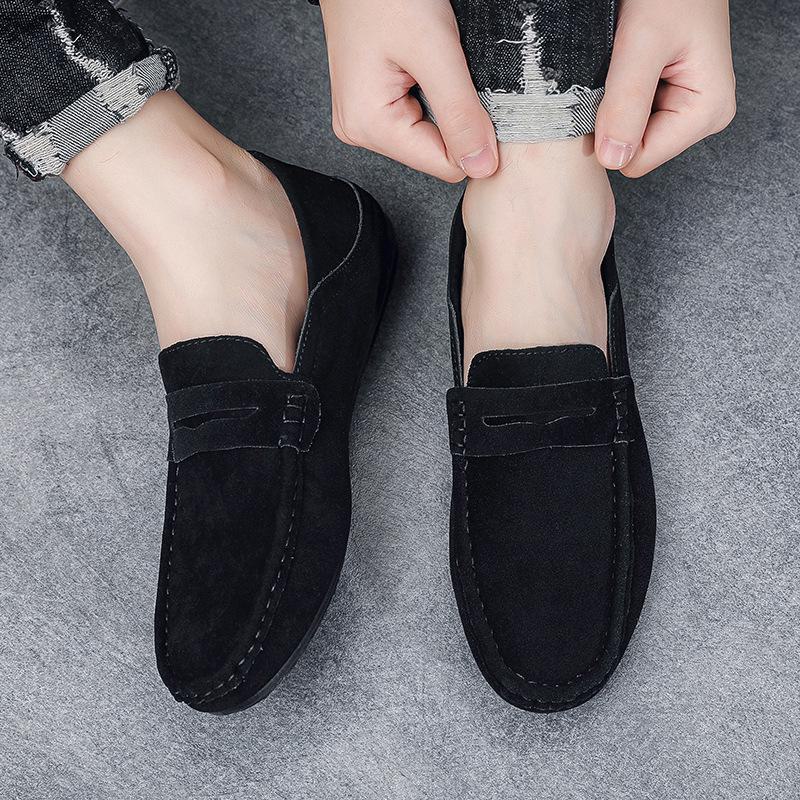 Men's Spring Suede Moccasins: Trendy British Loafers, Slip-On Driving Shoes