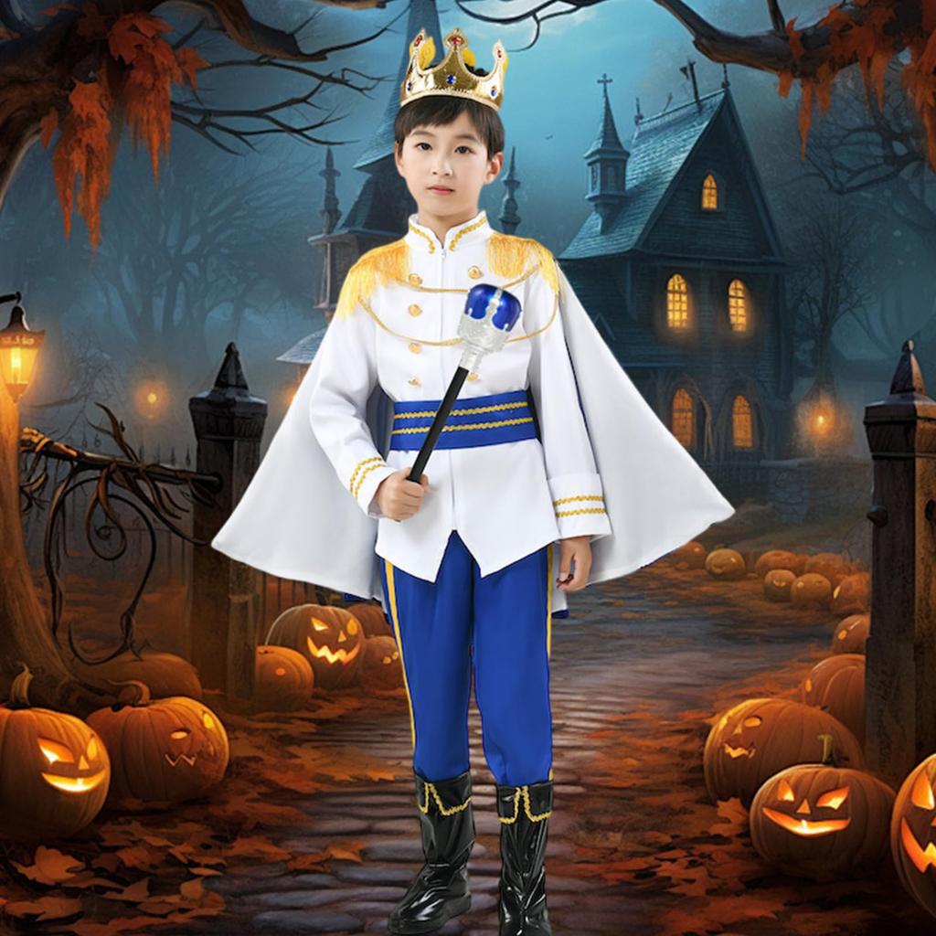 Formemory Halloween Cosplay Prince Costume for Boys, Includes Wand, Cape, and Crown, Perfect for Parties, Stage Performances, Recitals, Cultural