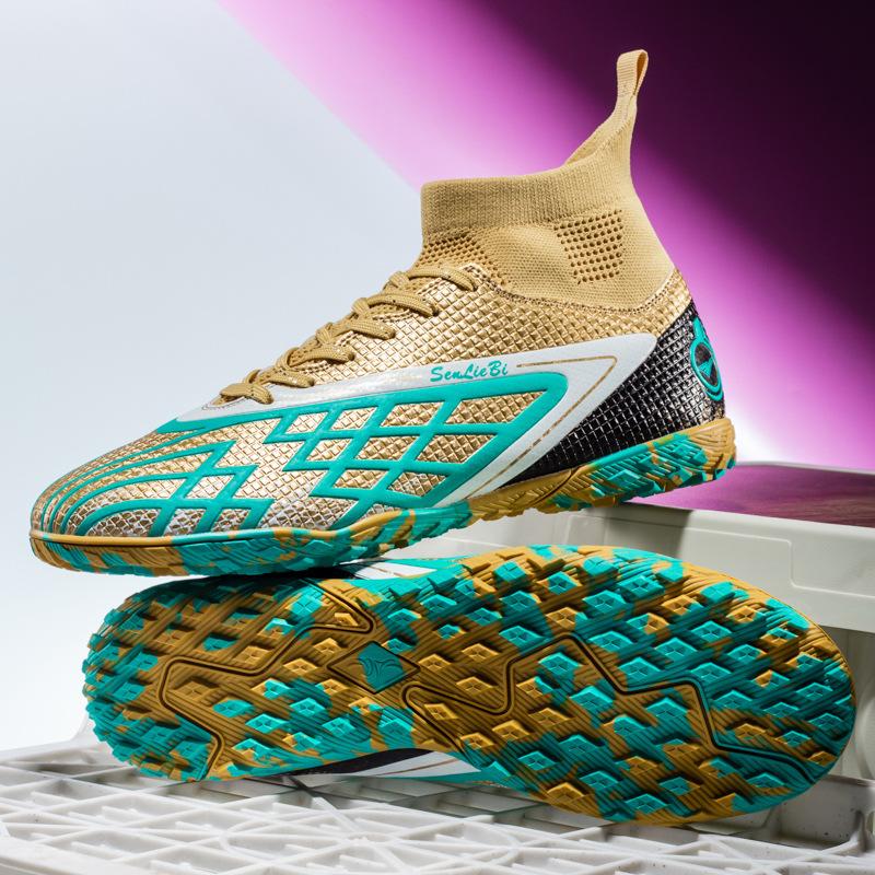 New High-top Football Shoes with Broken Nails, Youth Artificial Grass, Boys and Girls Training Shoes