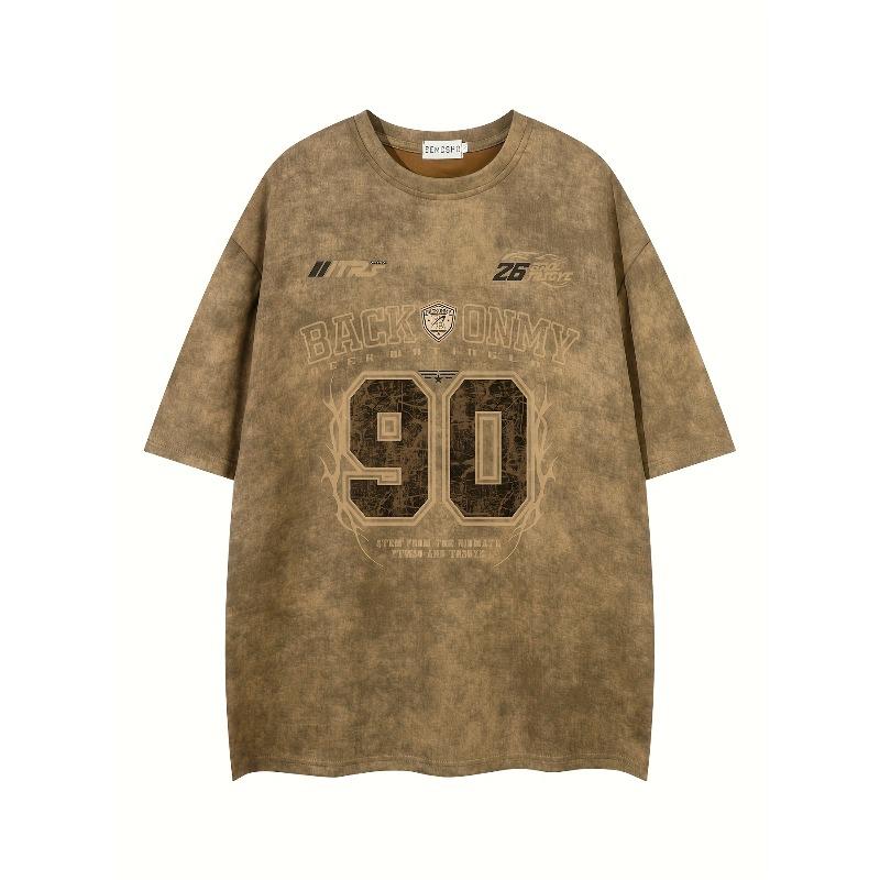 Men's Vintage Washed Tie-Dye T-Shirt with Camouflage & 90s Retro Graphic Print - Relaxed Fit Casual Short Sleeve Top for Summer, Gym & Outdoor