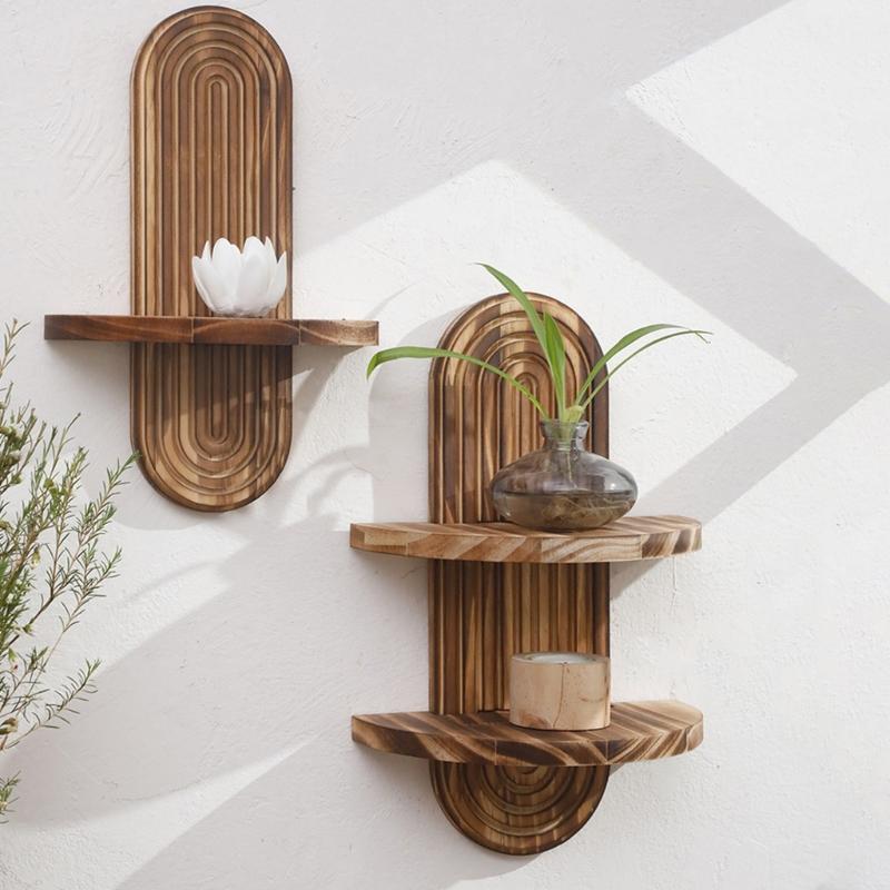 Wood Arched Wall Shelf Oval Shape Hanging Shelf Wall Mount Book Plant Display Rack for Living Room Bedroom Decors