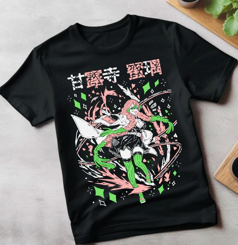 Anime Mitsuri Kanroji TShirt Demon Slayer Kimetsu Black T Shirt Size S 4XL