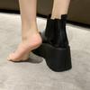 8CM Heels Winter Women Leather Chunky Ankle Boots  Autumn High Platform Boots Woman Thick Bottom Non Slip Motorcycle Booties
