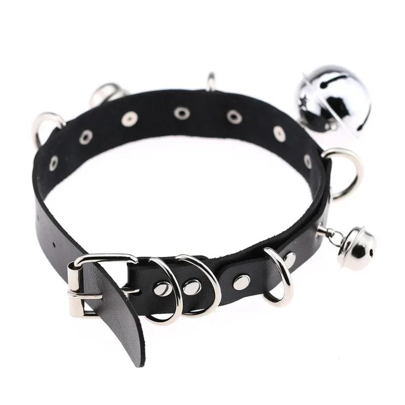 Sexy Punk Gothic PU Leder Halsband Metall Link Kette Glocke Halskette Frauen Schwarz Halsband Kragen Cosplay Schmuck Harajuku Zubehör