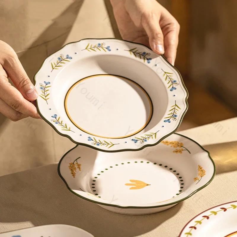 Light Luxury Flowers Ceramic Plates High End Restaurant Salad Dessert Plate Delicious Dishes Dining Plates Unique Home Tableware