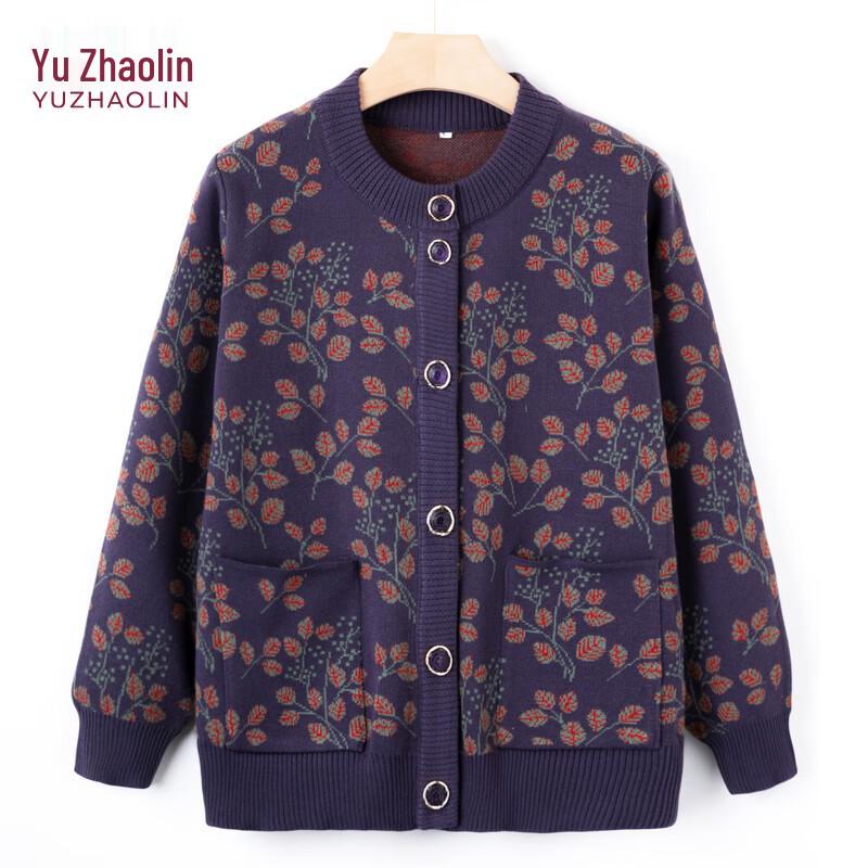 Elderly Women's Fleece Lined Knitted Cardigan
