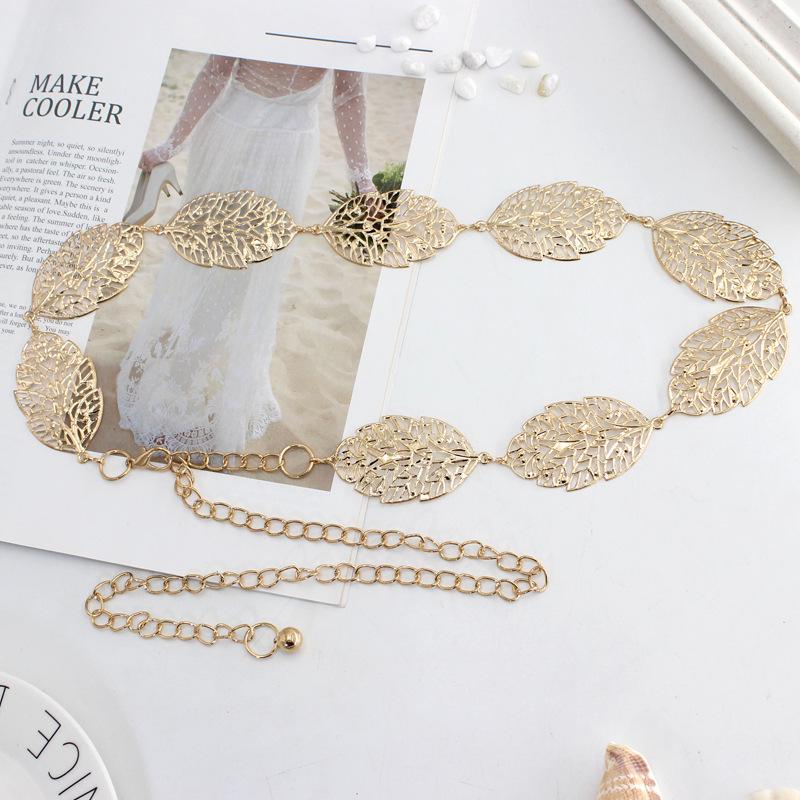Korean Style Leaf Hollow Metal Belt: Fashionable & Versatile Waist Chain for Dresses