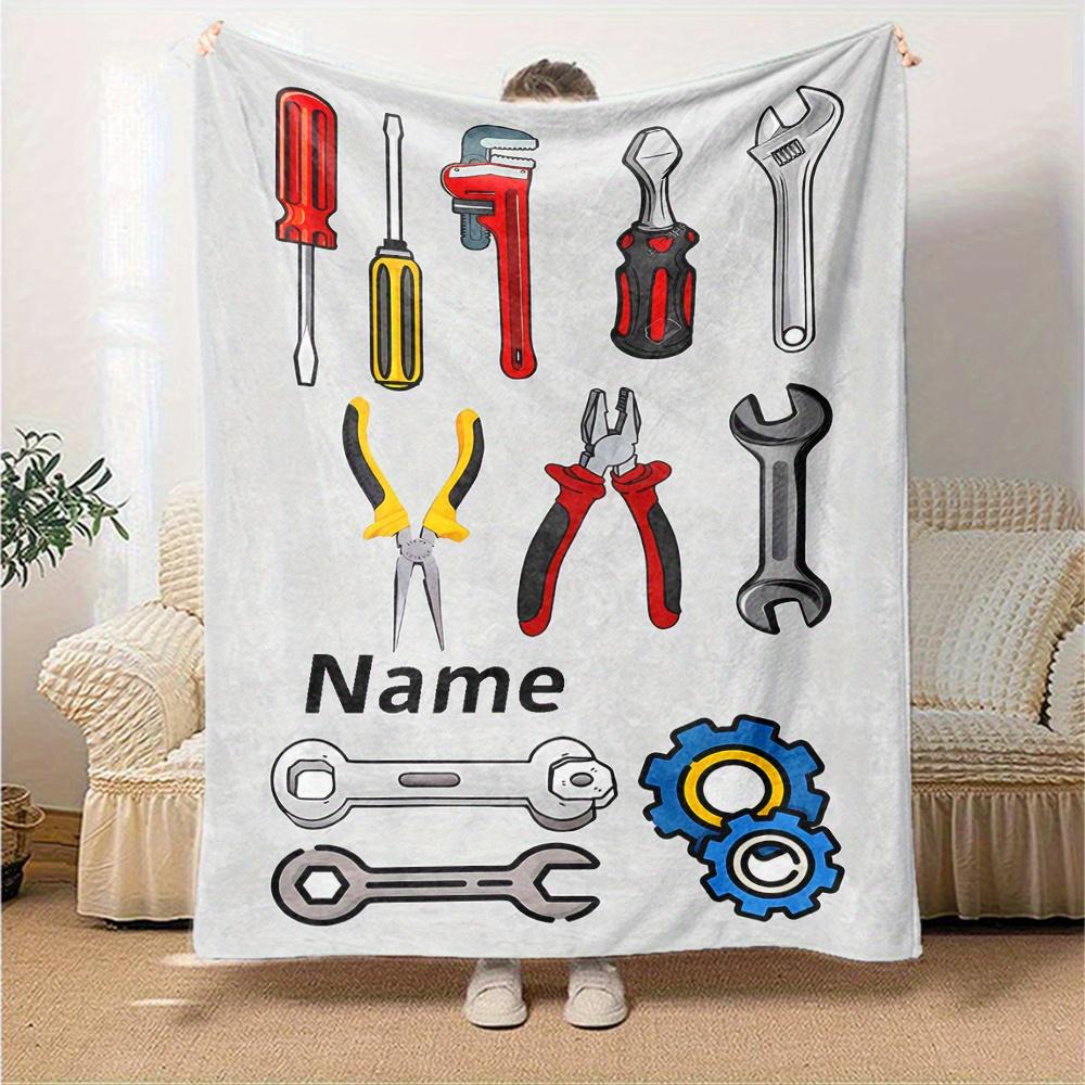 Tools And Gears Blanket With Customizable Name Four Seasons Comfortable Shawl Blanket Suitable For Home Travel Camping Office Decoration Perfect Gift