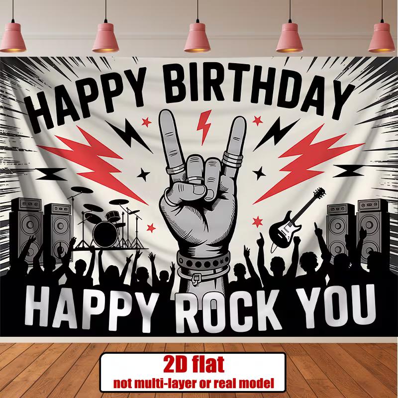 

Rock and Roll Happy Birthday Backdrop with Guitar and Drums 47.2x31.5inch/120*80cm
