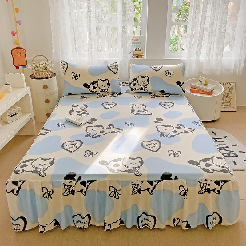 

1 pc Butterfly Printed Bed Sheet with Skrit Reactive Printed Bed Skrit with Elastic Band High Quality Skirting Bedsheets Single120x200cm 1pc