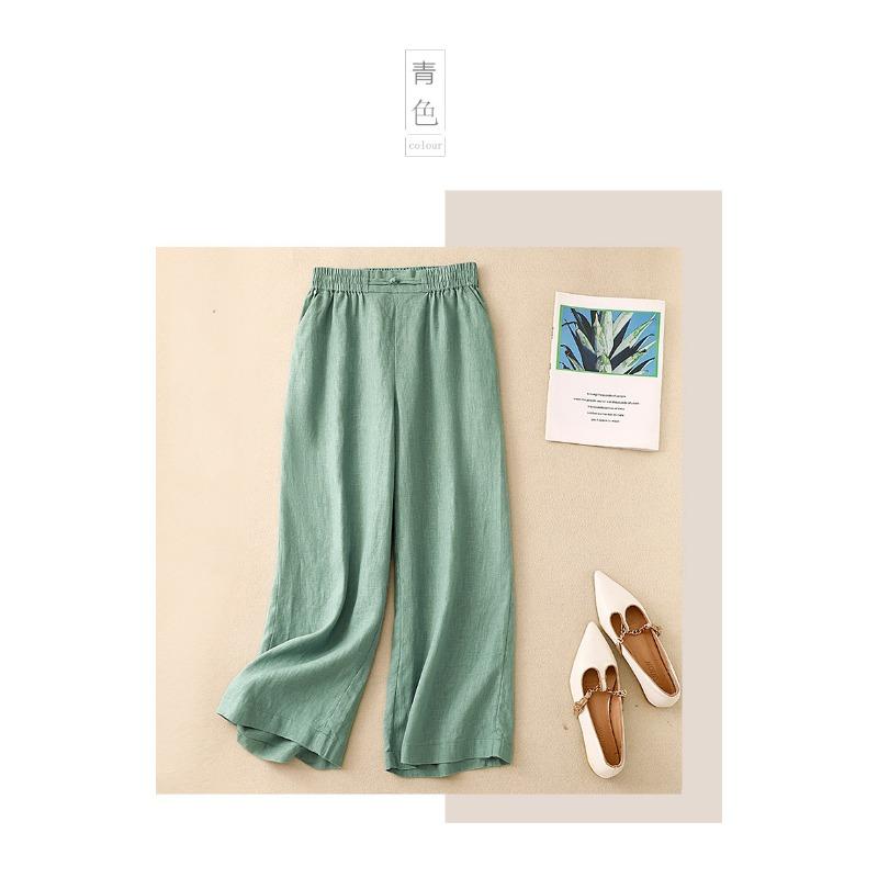 Women S High Waist Loose Fit Wide Leg Cropped Casual Pants With Chinese Knot