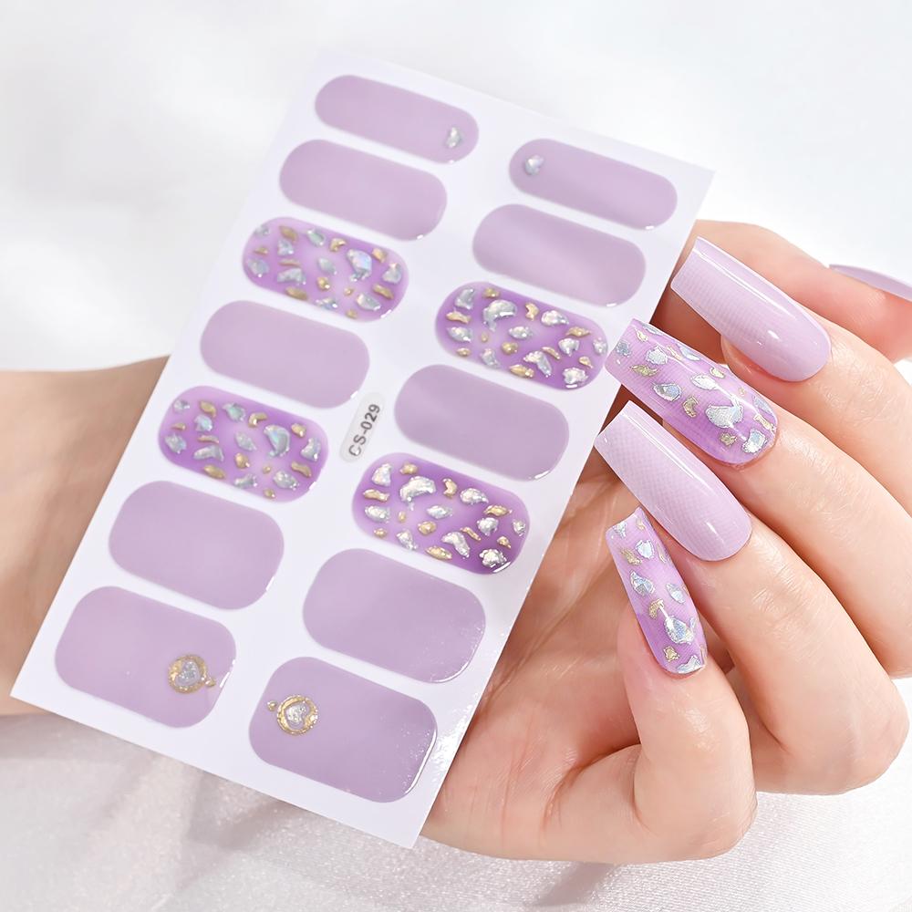 14 Tips/sheet Women Girls Full Cover Self-adhesive Nail Polish Stickers Baking Free Marble, Shell Pattern Nail Wrap Decals Decor
