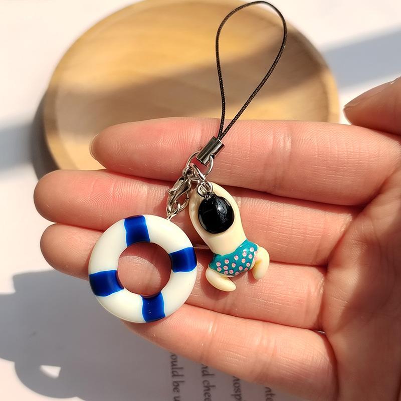 Cartoon Mini Summer Swim Ring Phone Chain Cute Resin Phone Lanyard Keyring Camera Pendant New Lovely Hanging Decoration