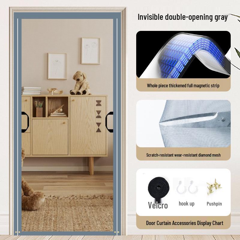 Diamond Mesh Magnetic Mosquito Door Curtain with Full-Frame Seal