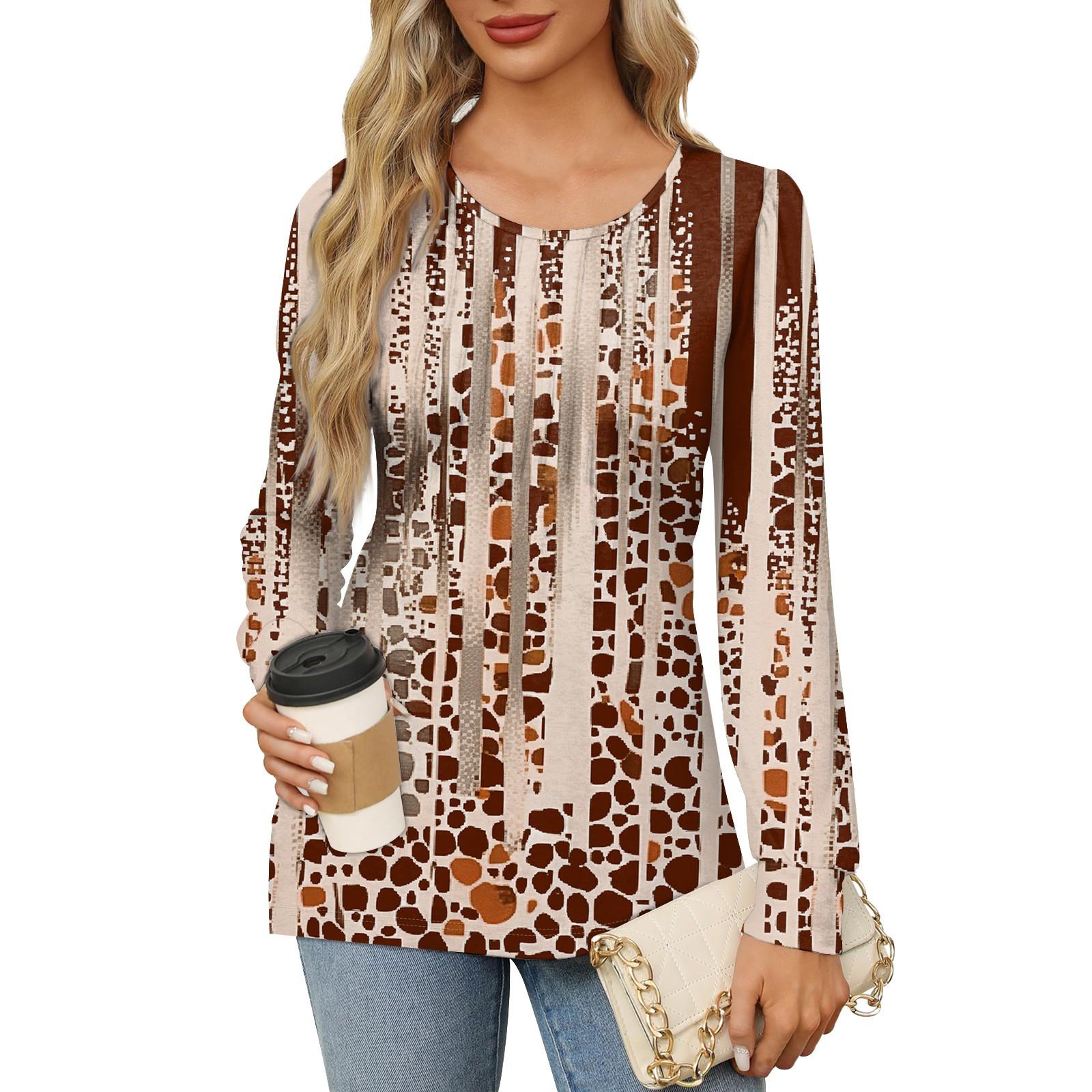 

Женская повседневная плиссированная футболка с круглым вырезом и длинными рукавами с градиентным принтом XXL верблюд