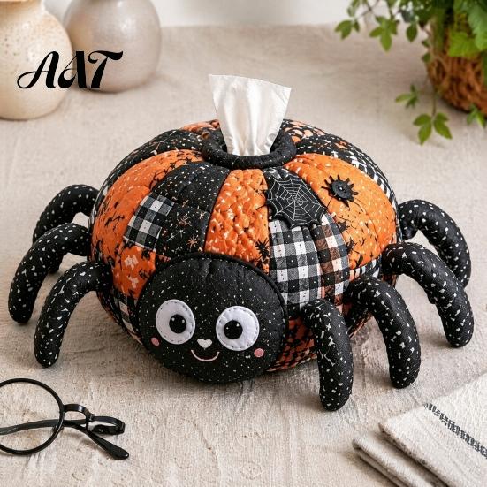 Quilted Tissue Cover Pattern Box DIY Sewing Kit, Halloween Theme, Patchwork Fabric Craft Creative Gift for Her Set, Handicraft Cover, Home And Haunted