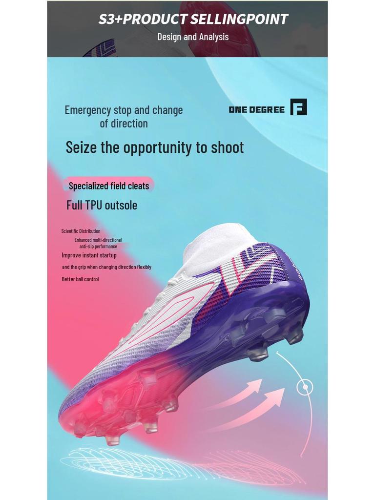 Unisex High-Top FG Studs Non-Slip Football Shoes for Teens & Adults - Wear-Resistant Outdoor Sports Cleats