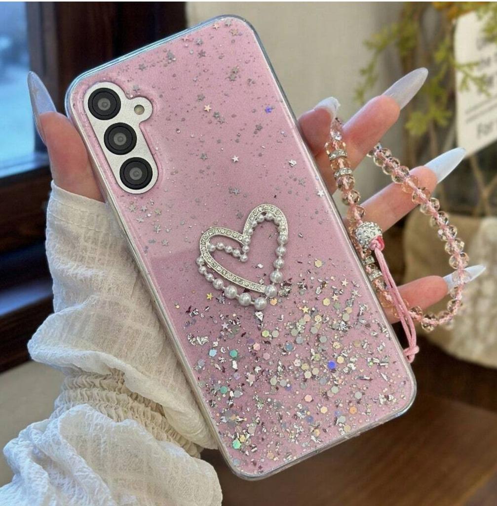 Applicable to iPhone16Promax Epoxy Sequins Apple 17 Women's Pearl Bow Pendant Love Mobile Phone Case